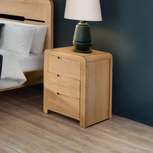 Julian Bowen Curve 3 Drawer Bedside Table in Solid White Oak & Oak Veneers with Recessed Handles