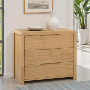 Curve 3 Drawer Chest – Solid White Oak Bedroom Storage Unit with Curved Edging