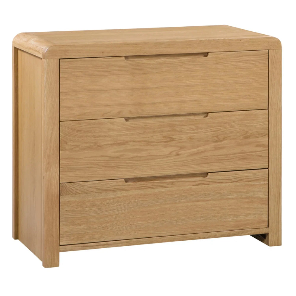 Curve 3 Drawer Chest – Solid White Oak Bedroom Storage Unit with Curved Edging