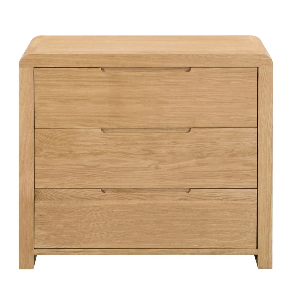Curve 3 Drawer Chest – Solid White Oak Bedroom Storage Unit with Curved Edging