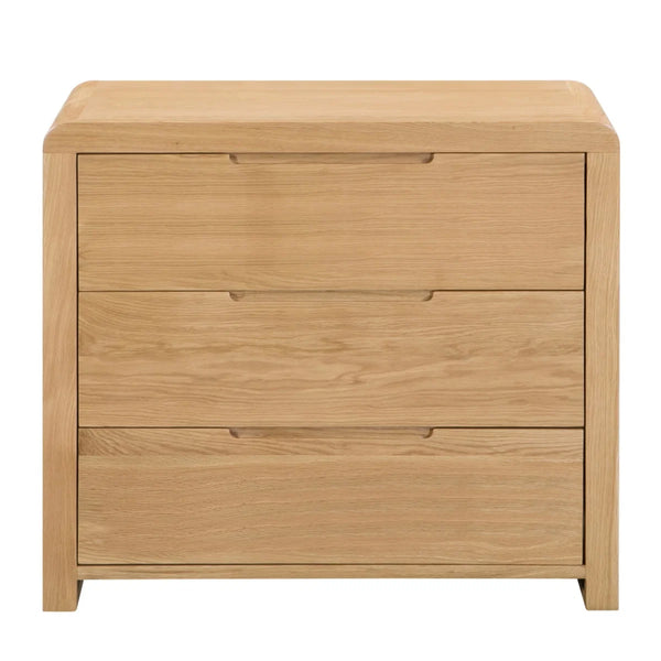Curve 3 Drawer Chest – Solid White Oak Bedroom Storage Unit with Curved Edging