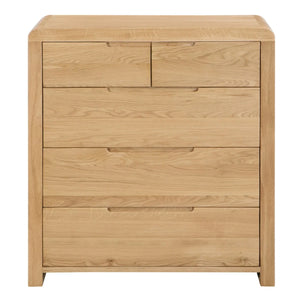 Julian Bowen Curve 3+2 Drawer Oak Chest – Solid White Oak & Oak Veneers Bedroom Storage Chest with Recessed Handles