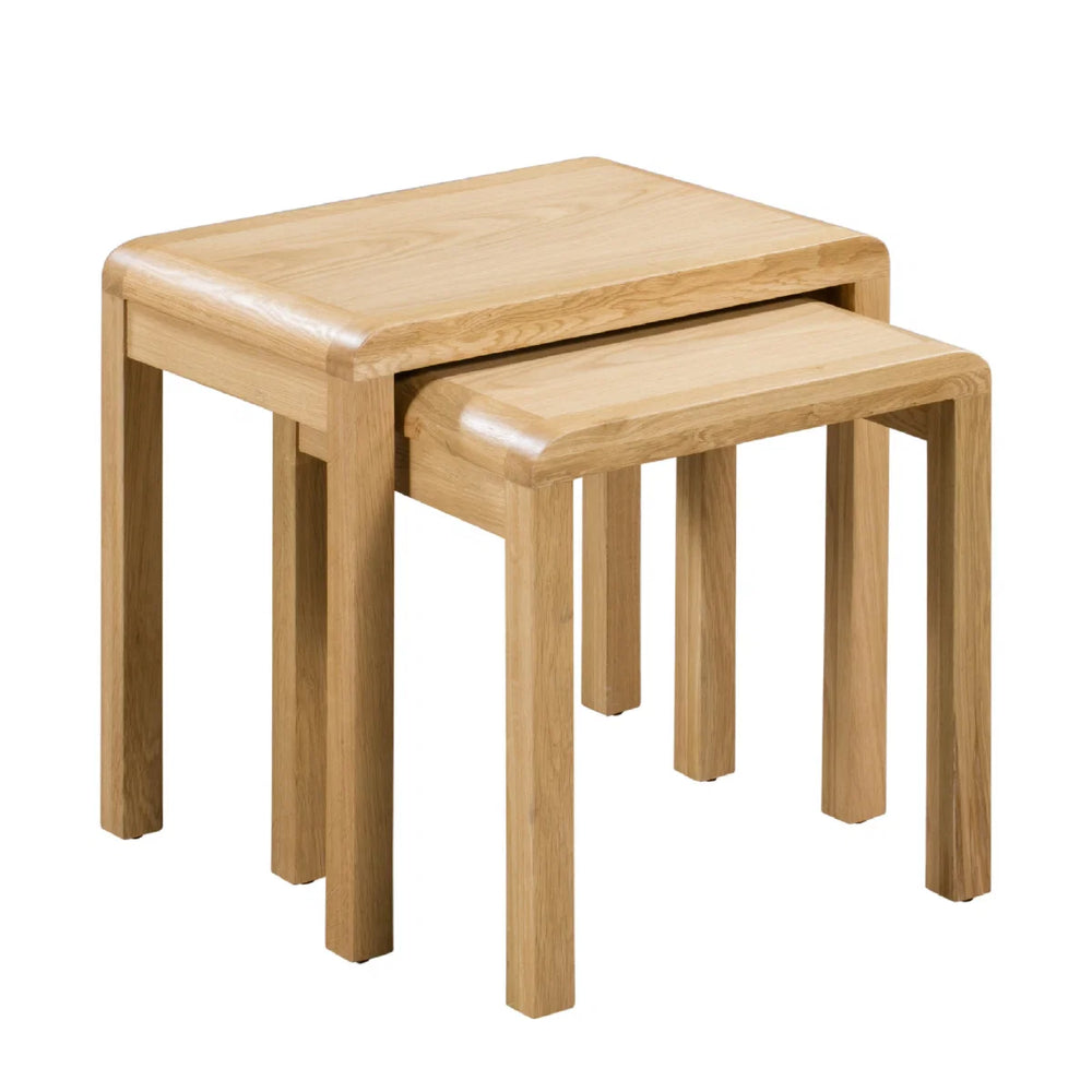 Curve Solid Oak Nest of 2 Tables – Modern Space-Saving Living Room Side Table Set