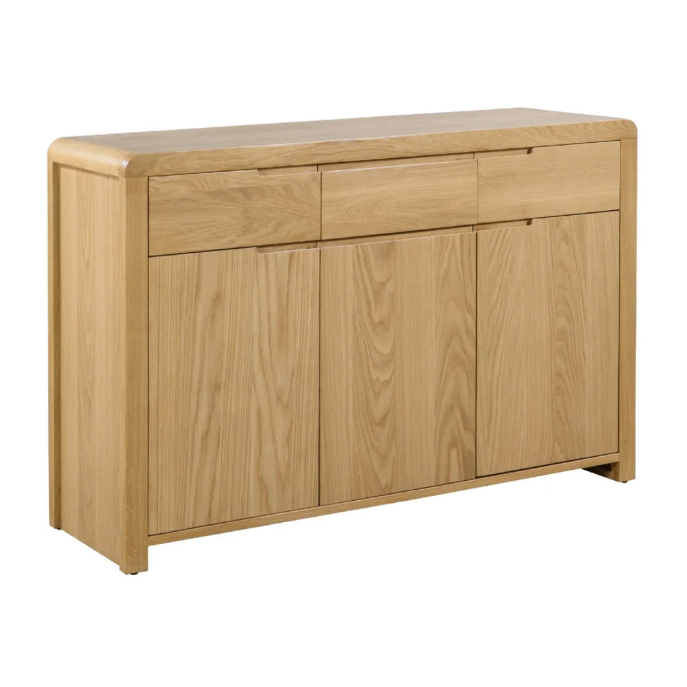 Julian Bowen Curve Oak Sideboard – Solid Oak & Oak Veneers Storage Cabinet with 3 Drawers & 3 Doors