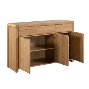 Julian Bowen Curve Oak Sideboard – Solid Oak & Oak Veneers Storage Cabinet with 3 Drawers & 3 Doors