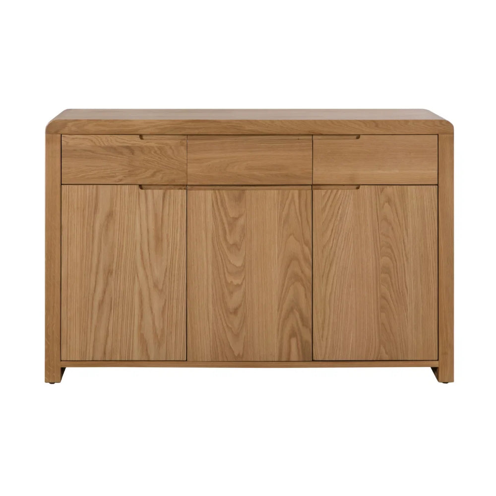 Julian Bowen Curve Oak Sideboard – Solid Oak & Oak Veneers Storage Cabinet with 3 Drawers & 3 Doors