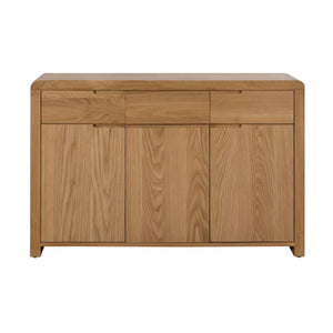 Julian Bowen Curve Oak Sideboard – Solid Oak & Oak Veneers Storage Cabinet with 3 Drawers & 3 Doors