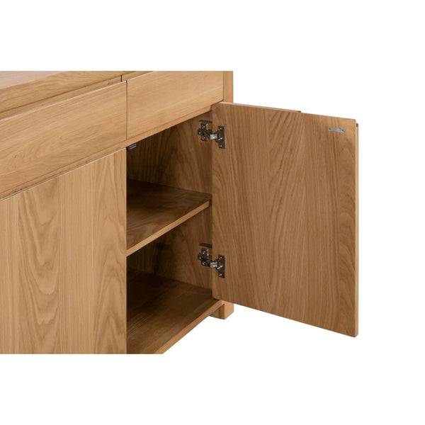 Julian Bowen Curve Oak Sideboard – Solid Oak & Oak Veneers Storage Cabinet with 3 Drawers & 3 Doors