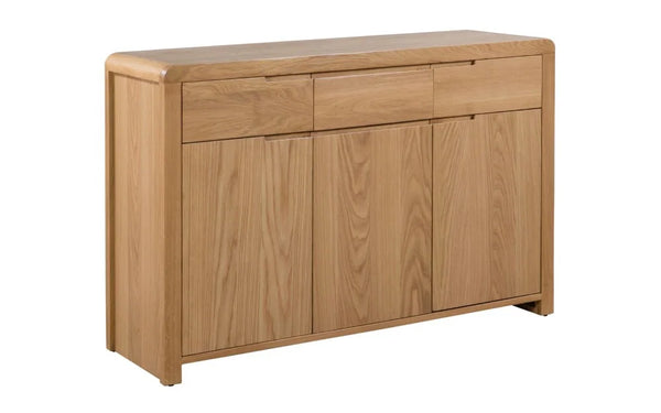 Julian Bowen Curve Oak Sideboard – Solid Oak & Oak Veneers Storage Cabinet with 3 Drawers & 3 Doors