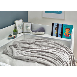Cyclone Wooden Daybed with Pull-Out Storage Drawer & Overhead Shelving – White