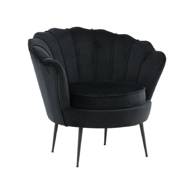 Calais Black Armchair | Velvet Upholstery with Modern Decorative Design & Metal Legs