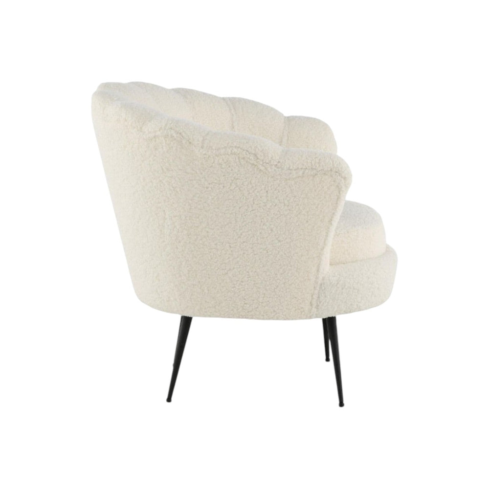 Calais White Armchair | Teddy Upholstery with Modern Design & Metal Legs