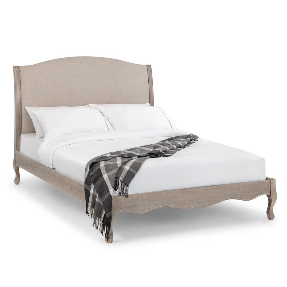 Julian Bowen Camille 150cm King Size Bed Frame with Upholstered Oatmeal Linen Headboard & Limed Oak Finish