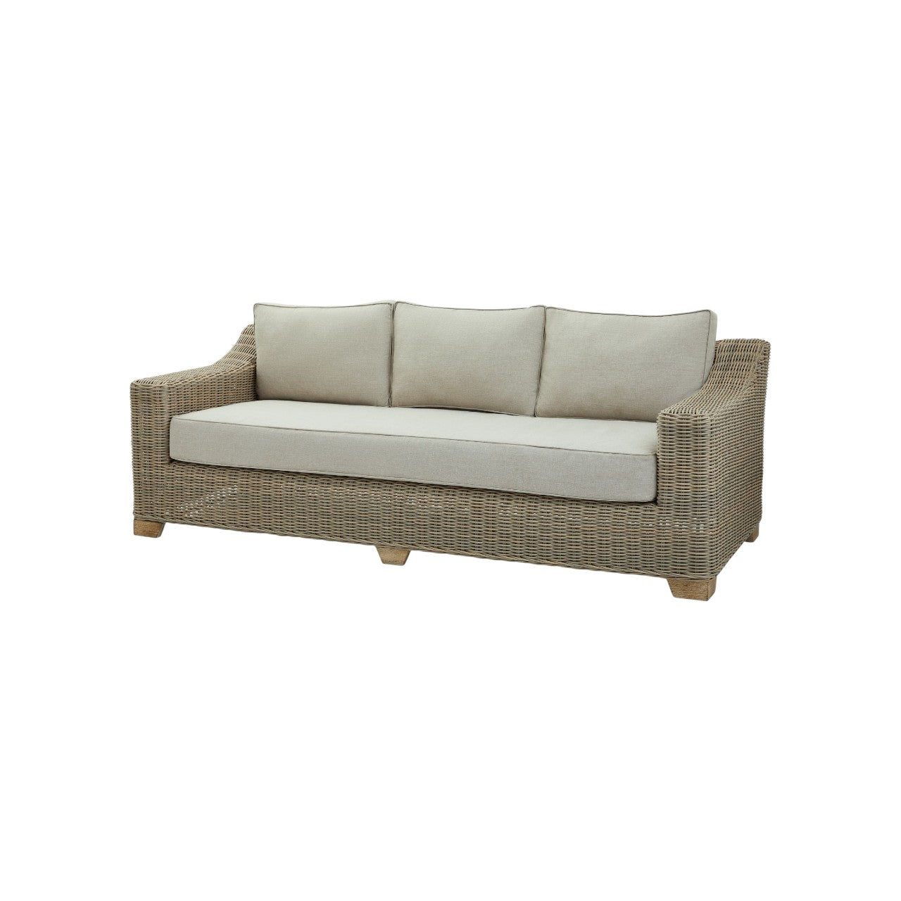 Capri Collection Outdoor 3 Seater Sofa All Weather HDPE Wicker Olefin Cushions & Aluminum Frame