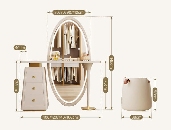 Charlotte Cream Dressing Table with LED Mirror