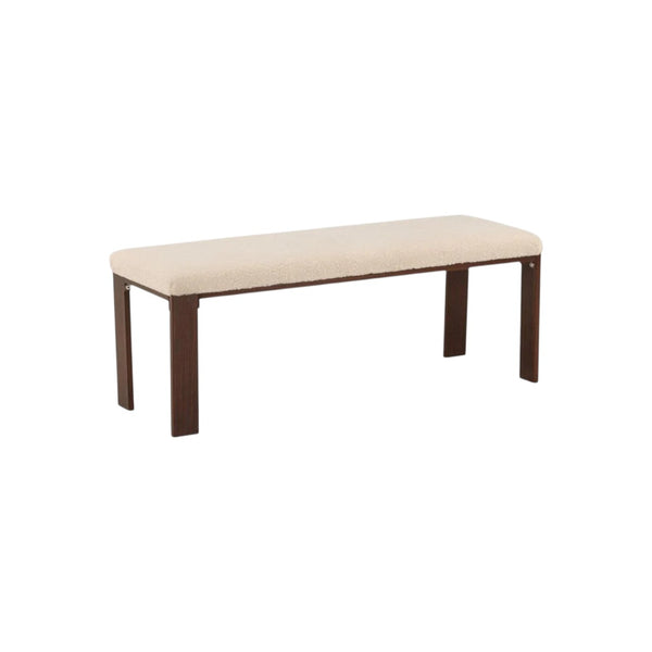 Chester White Bench | Soft Fleece Upholstered Seat with Walnut Wood Legs