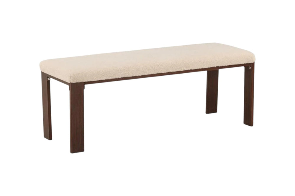 Chester White Bench | Soft Fleece Upholstered Seat with Walnut Wood Legs
