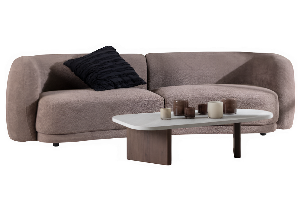 Cielo 3-Seater Sofa in Brown Bouclé | Modern Curved Sofa with Cozy and Inviting Design