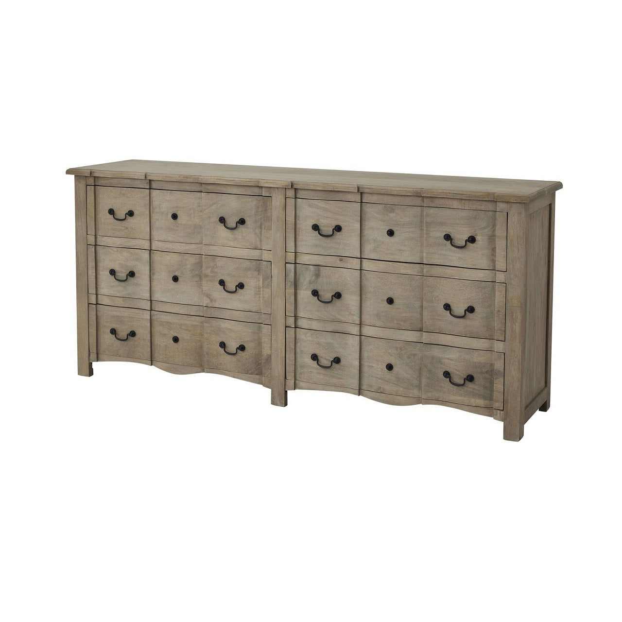 Copgrove Collection 6 Drawer Chest Handcrafted Hardwood French Style Chest Washed Bleached Finish Ironwork Handles