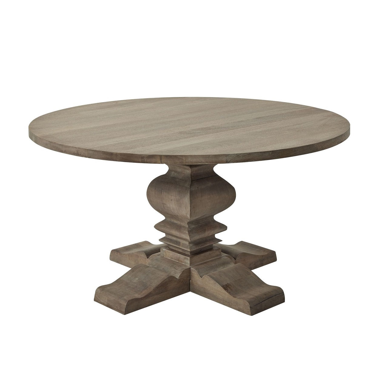 Copgrove Collection Round Pedestal Dining Table Handcrafted Hardwood French Style Dining Table Washed Bleached Finish