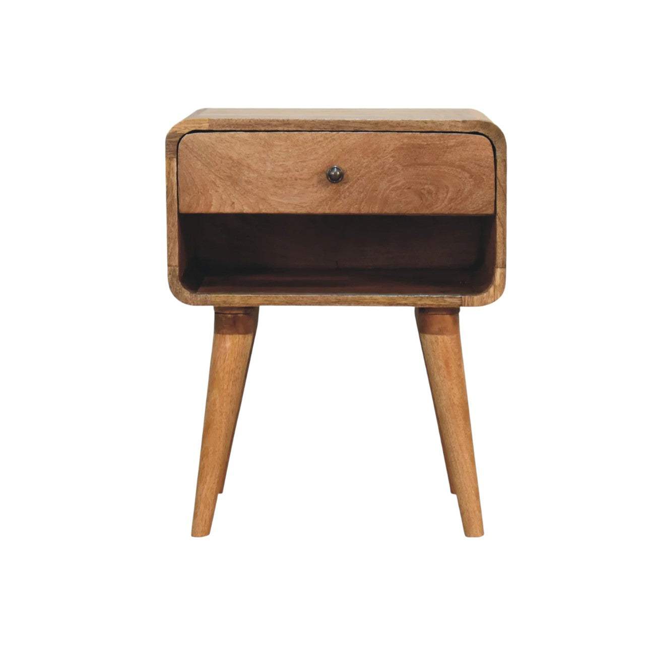 Curved Oak ish Open Bedside Table Drawer