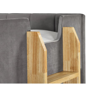 Daytona Grey Velvet Upholstered Kids Bunk Bed with Panelled Design & Wooden Ladder