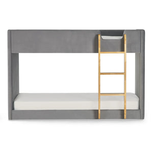 Daytona Grey Velvet Upholstered Kids Bunk Bed with Panelled Design & Wooden Ladder