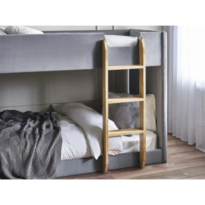 Daytona Grey Velvet Upholstered Kids Bunk Bed with Panelled Design & Wooden Ladder