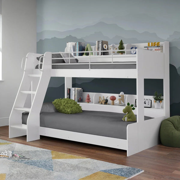 Domino Triple Sleeper Bunk Bed with Single Over Small Double – White or Light Grey