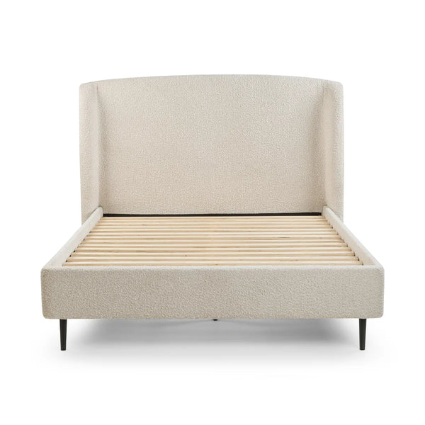 Eden Ivory Bouclé Upholstered Bed Frame with Curved Headboard & Black Legs