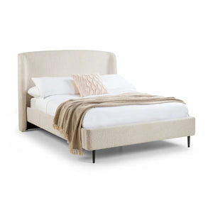 Eden Ivory Bouclé Upholstered Bed Frame with Curved Headboard & Black Legs