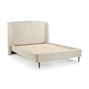 Eden Ivory Bouclé Upholstered Bed Frame with Curved Headboard & Black Legs