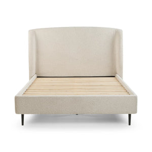 Eden Ivory Bouclé Upholstered Bed Frame with Curved Headboard & Black Legs