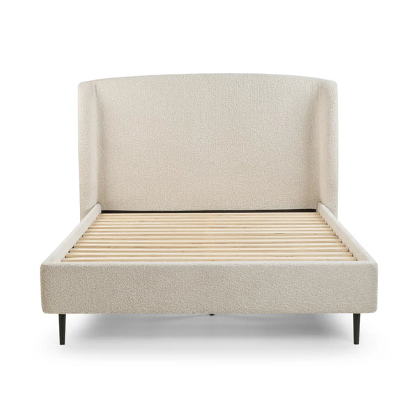 Eden Ivory Bouclé Upholstered Bed Frame with Curved Headboard & Black Legs