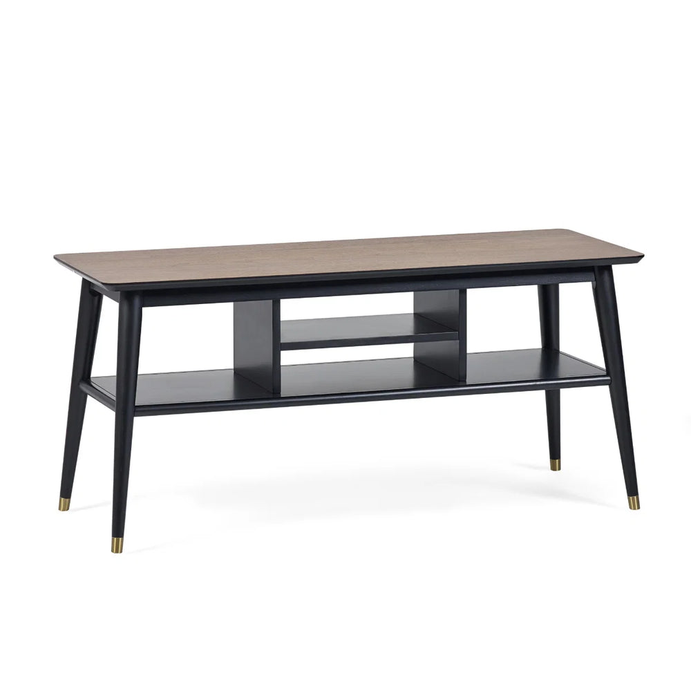 Julian Bowen Findlay Walnut & Black Media Unit with Brass-Tipped Legs