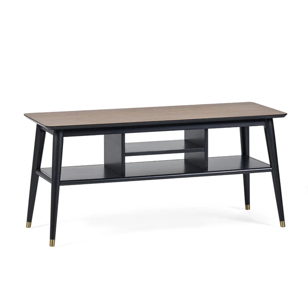 Julian Bowen Findlay Walnut & Black Media Unit with Brass-Tipped Legs