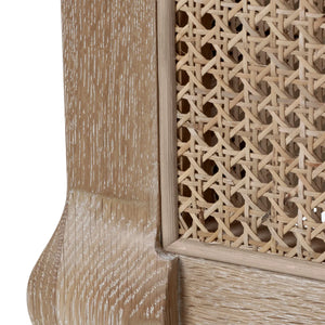 Fleur Light Oak Rattan Bed Frame with Arched Headboard & Footboard, Solid Wooden Frame, French-Inspired Design