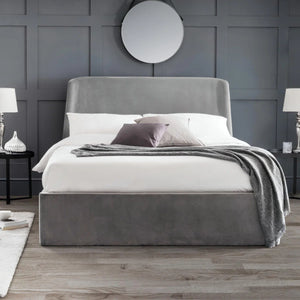 Frida Velvet Storage Ottoman Bed with Curved Headboard – Teal or Grey
