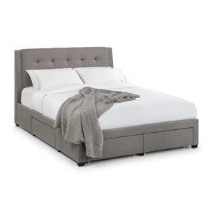 Julian Bowen Fullerton Grey Linen Upholstered Storage Bed with 4 Drawers & Deep Buttoned Headboard