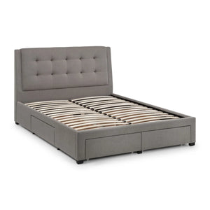 Julian Bowen Fullerton Grey Linen Upholstered Storage Bed with 4 Drawers & Deep Buttoned Headboard