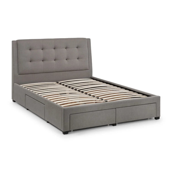 Julian Bowen Fullerton Grey Linen Upholstered Storage Bed with 4 Drawers & Deep Buttoned Headboard