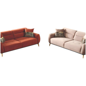 Fiesta 3-Seater Sofa | Orange Velvet Upholstery with Gold Legs, Modern Luxury Living Room Sofa
