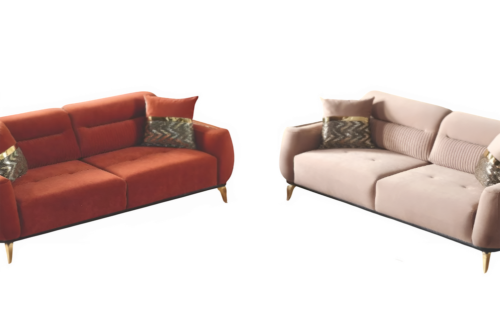 Fiesta 3-Seater Sofa | Orange Velvet Upholstery with Gold Legs, Modern Luxury Living Room Sofa