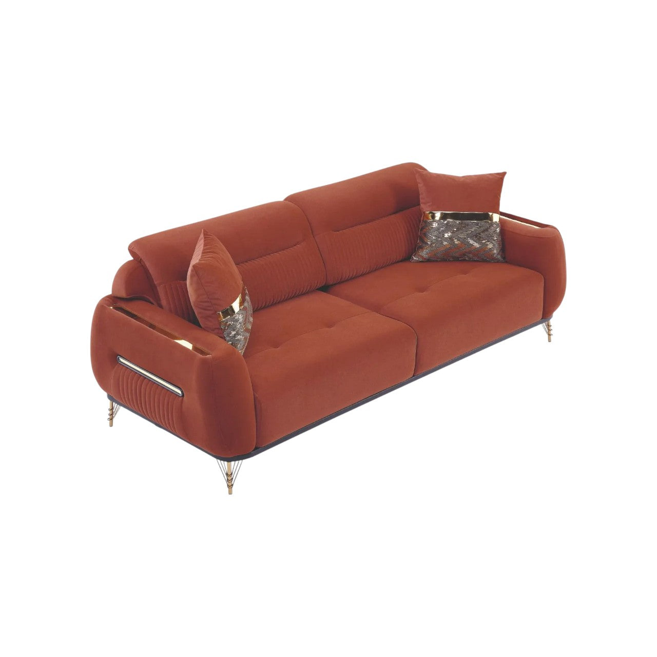 Fiesta 3 Seater Sofa Set Modern Fabric Sofa Plush Cushions & Gold Legs Available Mink or Contemporary Living Room