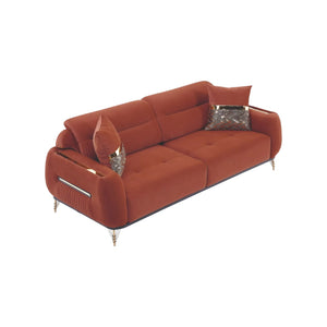 Fiesta 3 Seater Sofa Set | Modern Fabric Sofa with Plush Cushions & Gold Legs | Available in Mink or Orange | Contemporary Living Room Furniture