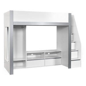 Julian Bowen Gaia High Sleeper Wooden Storage Bed with Wardrobe, Shelving & Storage Ladder – White & Silver, 90 x 190cm Single