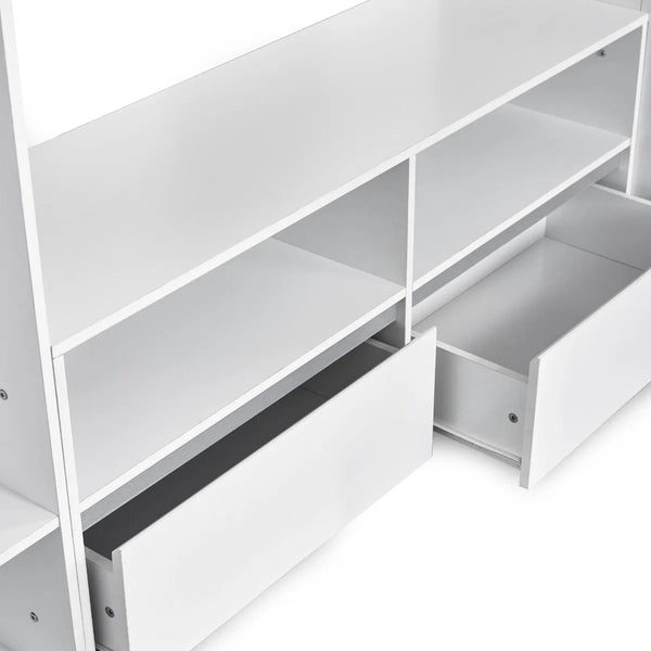 Julian Bowen Gaia High Sleeper Wooden Storage Bed with Wardrobe, Shelving & Storage Ladder – White & Silver, 90 x 190cm Single