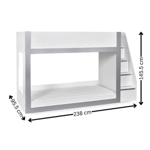 Gaia White & Silver Wooden Single Bunk Bed with Integrated Storage Ladder