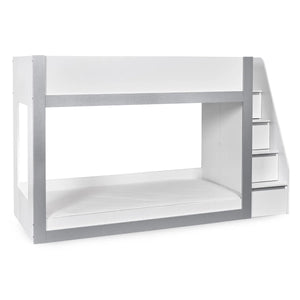 Gaia White & Silver Wooden Single Bunk Bed with Integrated Storage Ladder
