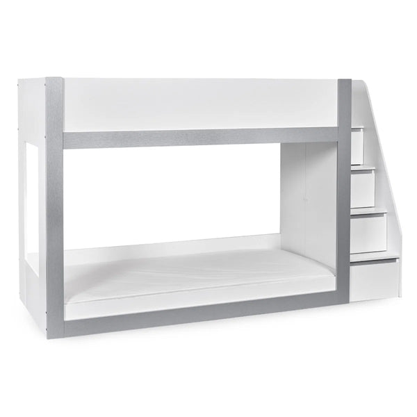 Gaia White & Silver Wooden Single Bunk Bed with Integrated Storage Ladder